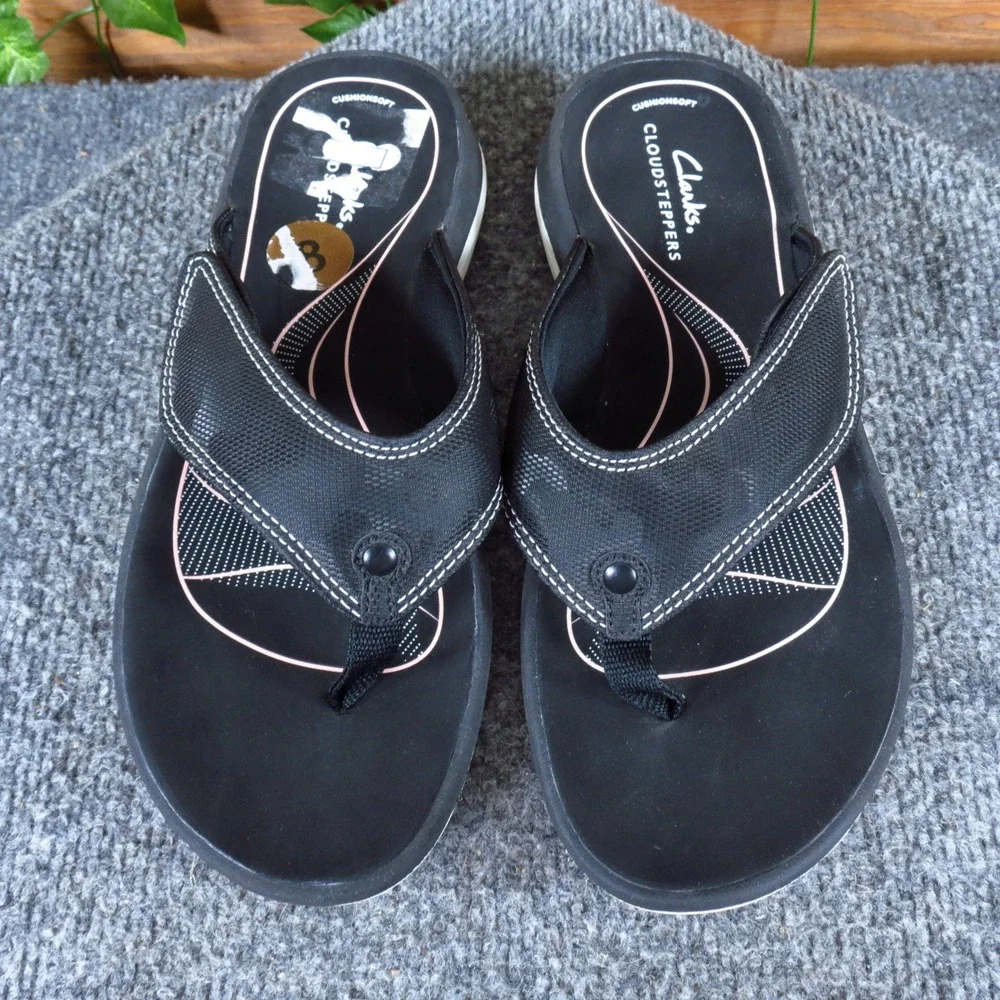 Clarks Cloudsteppers Glide Post Womens Flip Flop Sandal Size 8 Walking Black
